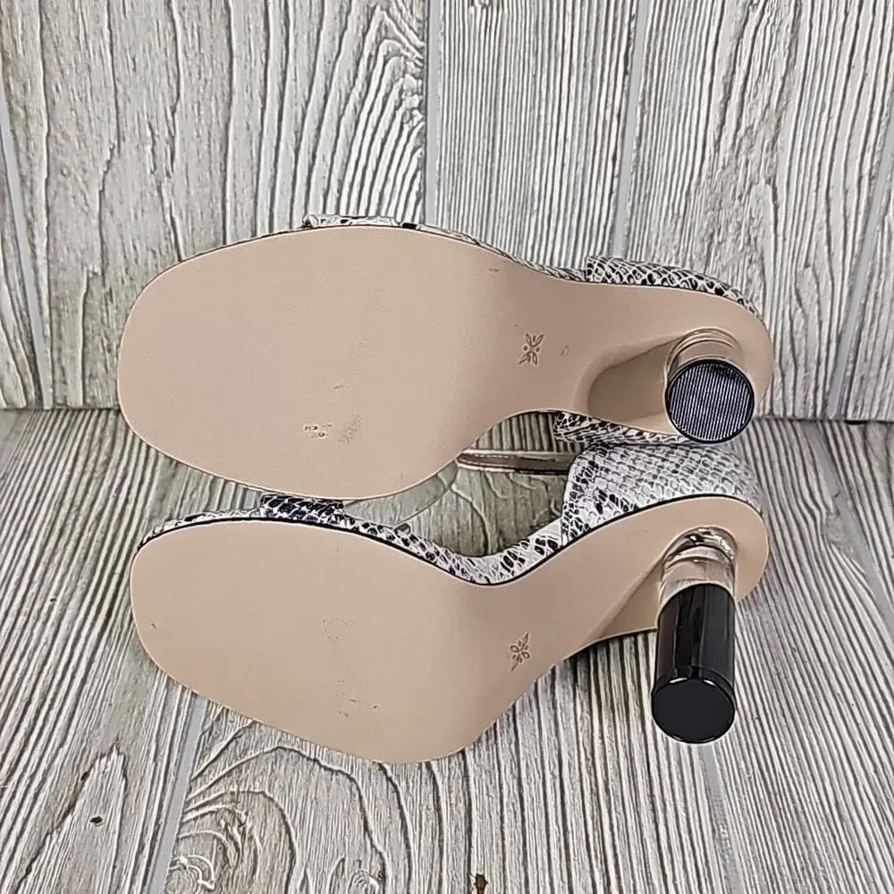BCBGeneration Lexana Snakeprint Leather Ankle Strap Heeled Sandals Womens 5 NEW